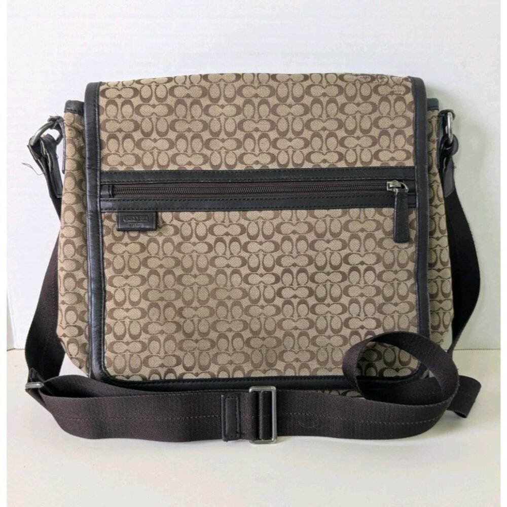 COACH Signature Jacquard Map Bag Messenger Shoulder Bag Worn -READ- Brown Men's
